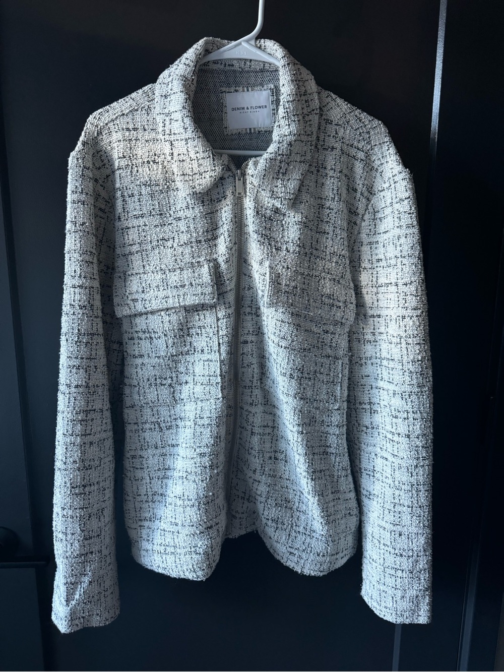Denim & Flower Cream Tweed Zip Jacket with Black Fleck
